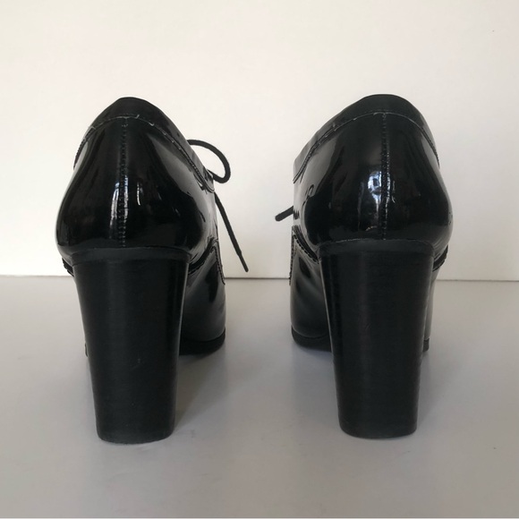 Nine West Faux Patent Leather Oxford Heels Black Size 9 Dark Academia Goth - Picture 6 of 11
